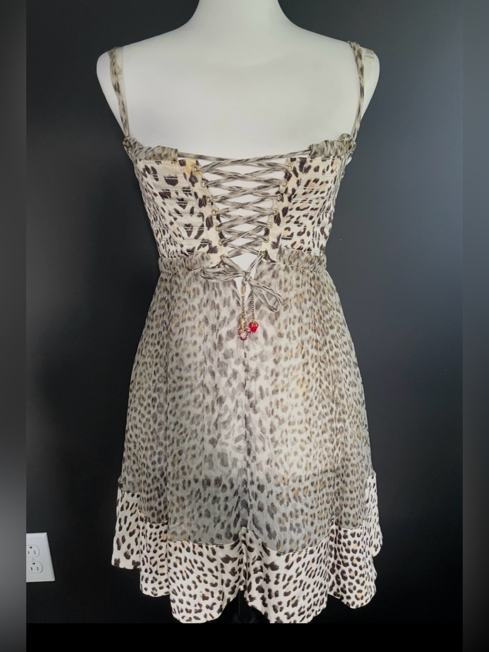 Roberto Cavalli S/S 2006 Vintage Lace Up Corset Bodice Silk Leo Mini Dress 38IT